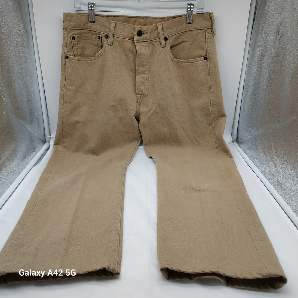 Levis 501 Original Fit Jeans Mens 34x24 Tan Khaki‎ Button Fly Cotton 00501-1212